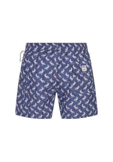 Swim Shorts Blu Con Pattern Di Pellicani FEDELI | 00318-C102342