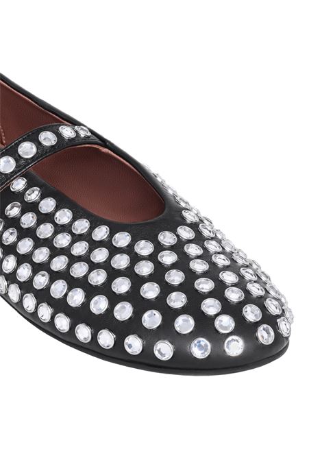 Black Leather Flats Ballerinas With Rhinestones ALAIA | AA3A029CK116999