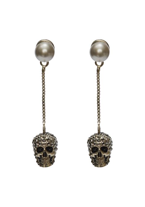 Palladium Gold Skull Earrings With Pavé And Chain ALEXANDER MCQUEEN | Jewels | 582698-J160K2080