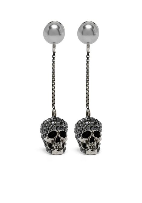 Orecchini Skull Argento Anticato Con Pavé E Catena ALEXANDER MCQUEEN | Gioielli | 582698-J160Y1338