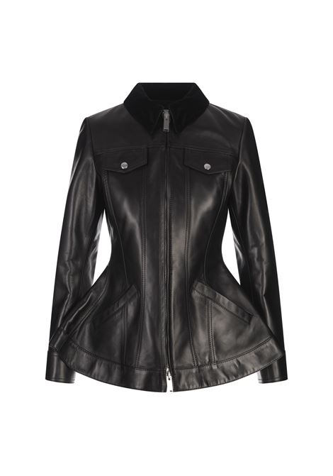 Giacca In Pelle Con Volant in Nero ALEXANDER MCQUEEN | Capispalla | 818152-Q5AO41000