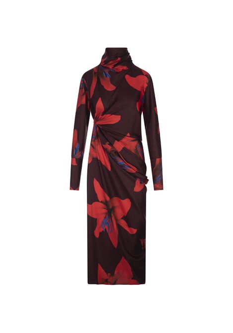 Fire Lily Asymmetric Dress in Bordeaux/Flame Red ALEXANDER MCQUEEN | Dress And Jumpsuit | 820891-QCALY5131
