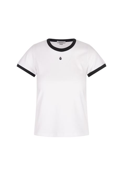 White T-Shirt with Skull and Black Trims ALEXANDER MCQUEEN | T-Shirts | 822291-QZAOM9000