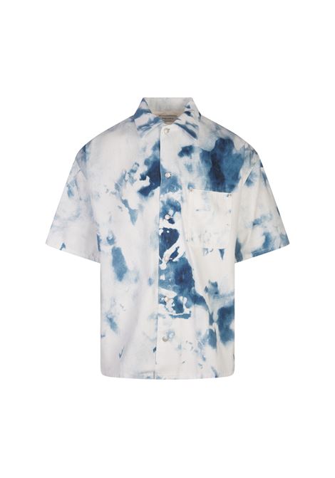 White and Blue Tie-Dye Shirt With Short Sleeves ALEXANDER MCQUEEN | Shirts | 828698-QYABP9197