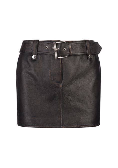 Minigonna In Pelle Spazzolata Testa Di Moro ALEXANDER MCQUEEN | Gonne | 829750-Q5APD2122