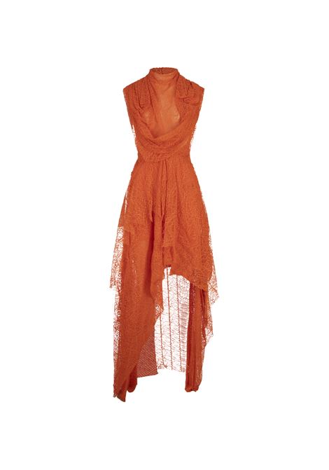 Abito Asimmetrico In Pizzo Ragnatela Arancione ALEXANDER MCQUEEN | vestiti e tute | 831082-QZAOZ7510