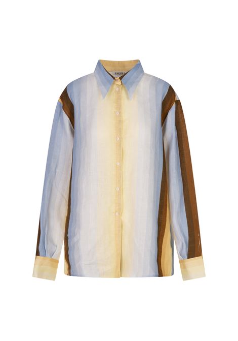 Kaia Shirt In Printed Linen AMOTEA | Shirts | KAIA-LINENDUSTY LIGHT BLUE/FADED YELLOW