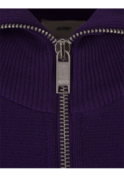 Felpa Zip-Up Viola Con Logo e Motivo a Righe AUTRY | JAPWB7KV