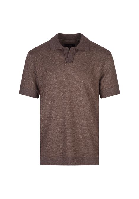 Polo Marrone In Cotone, Lino e Seta Con Colletto Johnny BOSS | 50537245203