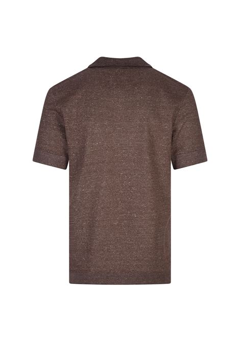 Polo Marrone In Cotone, Lino e Seta Con Colletto Johnny BOSS | 50537245203