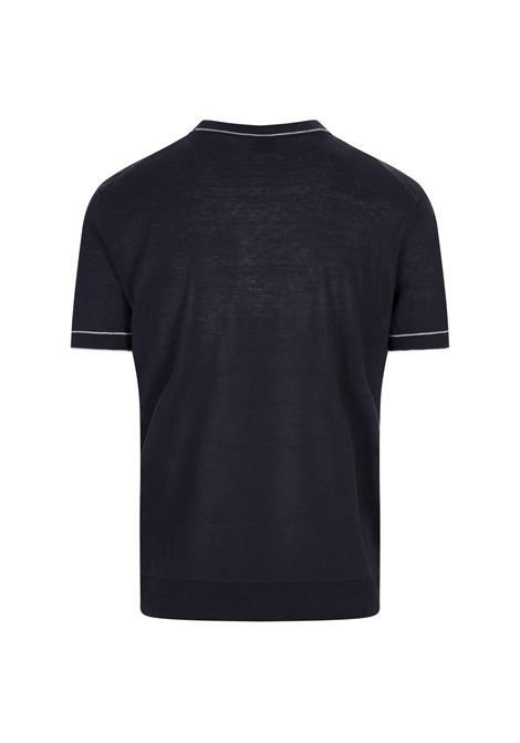 T-Shirt Blu Scuro In Misto Lino Con Profili BOSS | 50537639404