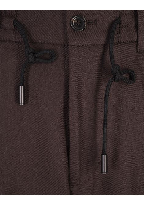 Pantaloni L-Peet In Lino Marrone Con Coulisse BOSS | 50538679203