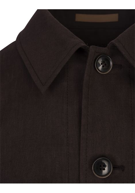 Sovracamicia Marrone Scuro In Lino e Lana BOSS | 50539503203