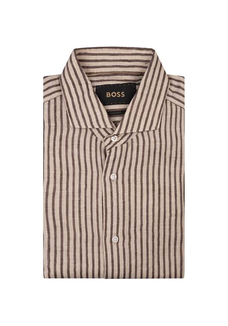 Camicia L Josh a Righe Biege e Marroni BOSS | 50539596203