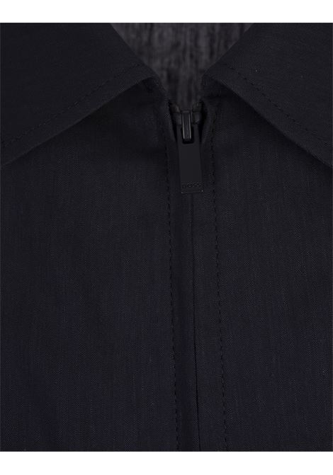 Sovracamicia In Misto Lino Blu Con Zip BOSS | 50540701404
