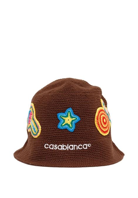 Cappello All'Uncinetto Marrone Con Motivo CASABLANCA | AS25-HAT-07902
