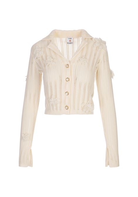 Flower Lace Knit Shirt in Off White CASABLANCA | WS25-KW-95501