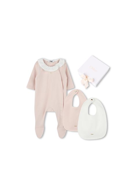 Gift Set With antique pink Playsuit and Bibs CHLOÉ KIDS | Dress And Jumpsuit | C2041145Q