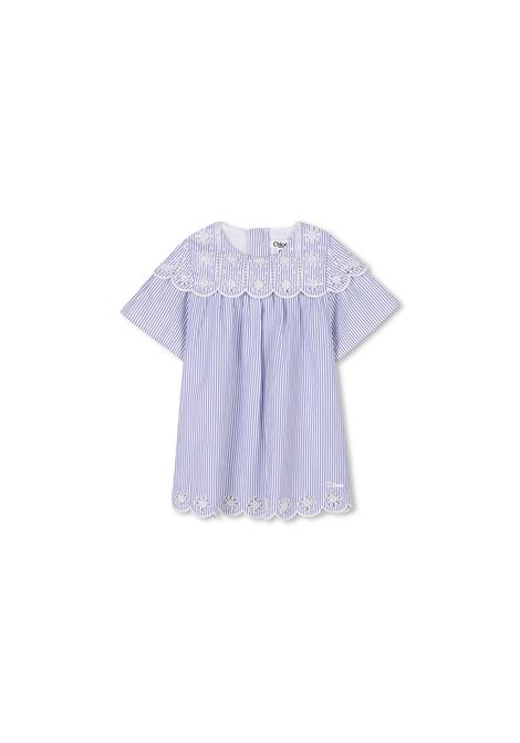 Striped Dress with Floral Embroidery CHLOÉ KIDS | Dress And Jumpsuit | C20554N48