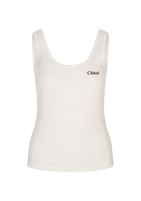 Canotta a Coste Bianca Con Logo CHLOÉ | 25SJH12180101