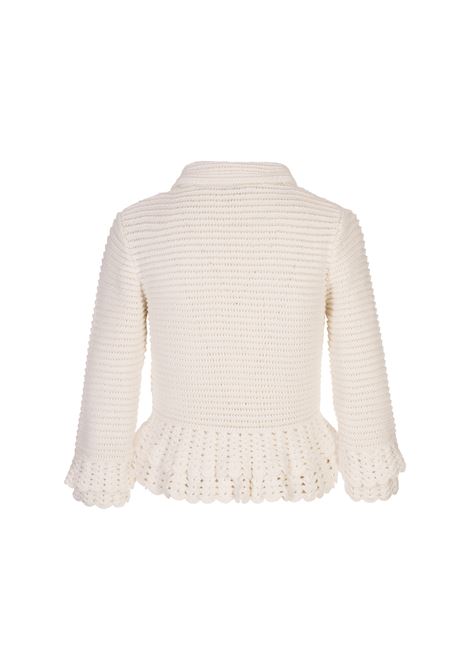Cardigan Aderente Bianco In Maglia All'Uncinetto Con Volant CHLOÉ | 25UMP05545101