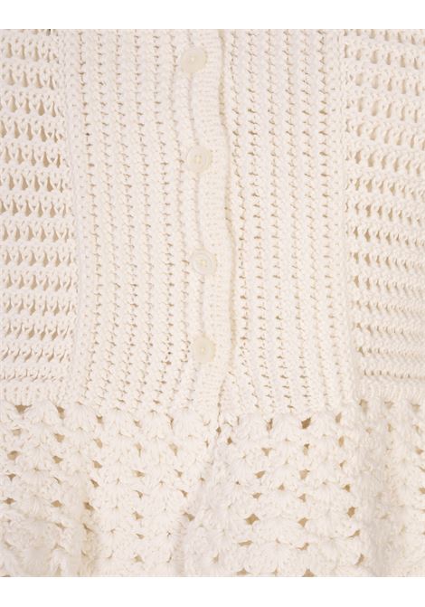 Cardigan Aderente Bianco In Maglia All'Uncinetto Con Volant CHLOÉ | 25UMP05545101