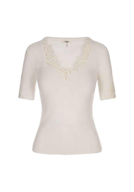 Top In Maglia Di Lana Bianca Con Guipure Floreale CHLOÉ | 25UMP10615107