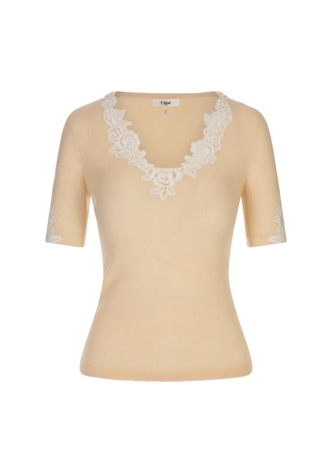 Top In Maglia Di Lana Bleached Orange Con Guipure Floreale CHLOÉ | 25UMP1061581G