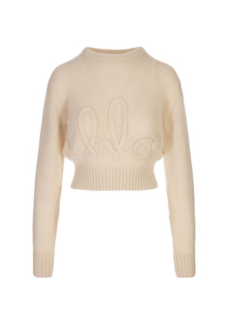 Pullover Iconic Milk Con Logo In Maglia Di Lana D'alpaca e Seta CHLOÉ | 25UMP27740107