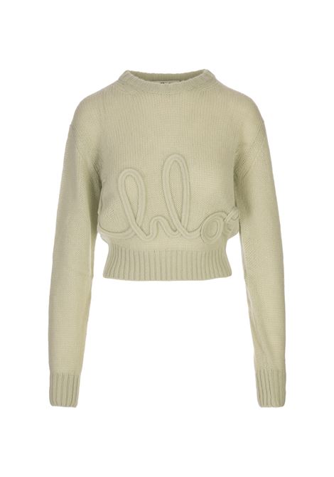 Pullover Verde Con Logo In Maglia Di Lana D'alpaca e Seta CHLOÉ | 25UMP27740349