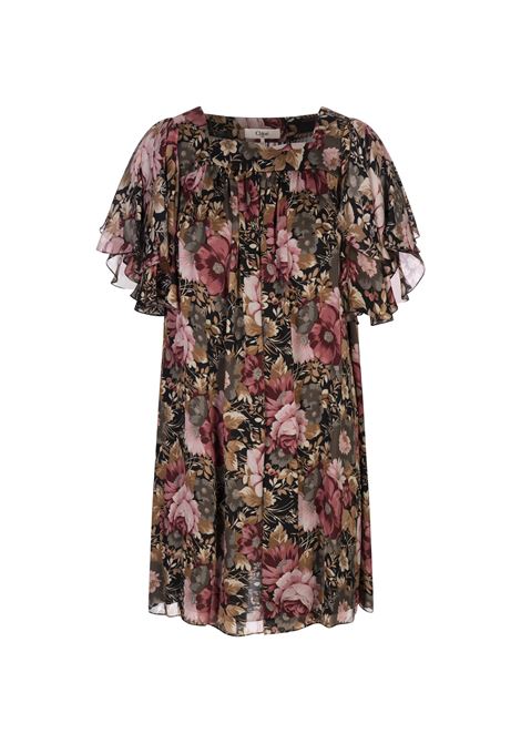 Abito Corto Svasato Nero Stampato CHLOÉ | 25URO33493001