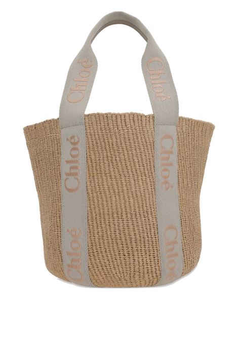 Borsa Cesto Grande Woody In Rafia Con Nastri Chloé Graceful Vintage Khaki CHLOÉ | C23AS380L1823F
