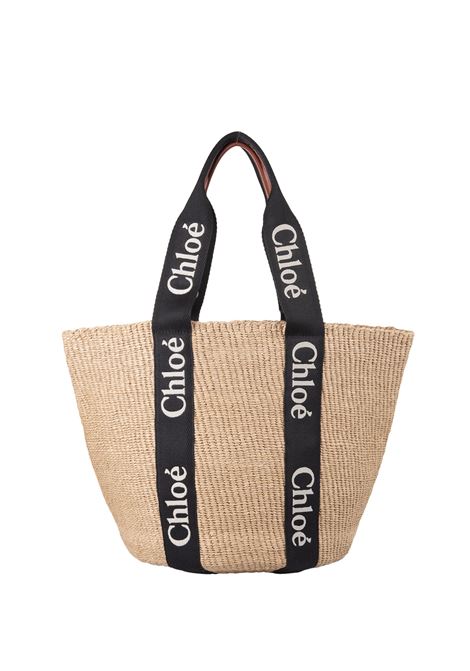 Borsa Cesto Grande Woody In Rafia Con Nastri Chloé Graceful Neri CHLOÉ | C23AS380L18915