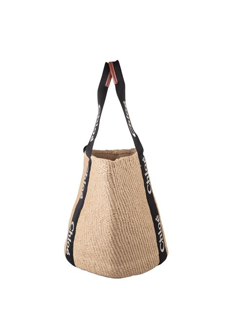 Borsa Cesto Grande Woody In Rafia Con Nastri Chloé Graceful Neri CHLOÉ | C23AS380L18915