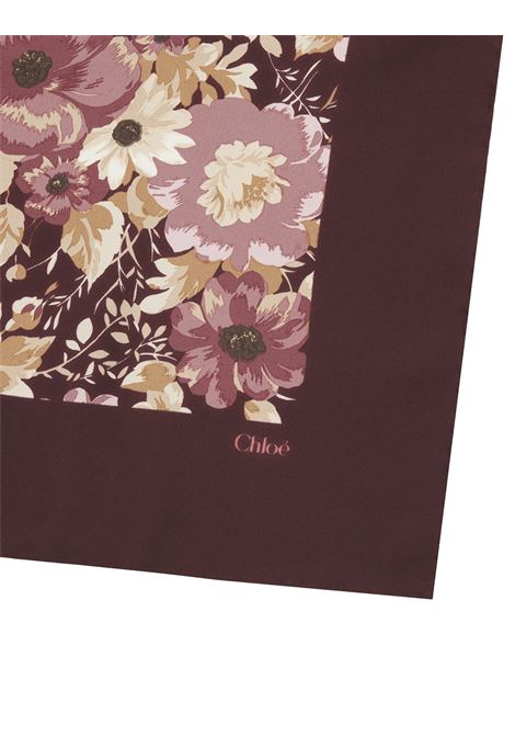 Foulard Quadrato Chloé Roses In Twill Di Seta Maroon Pink CHLOÉ | C25UT085TWI6BI
