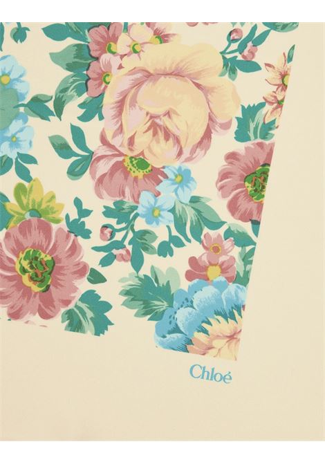 Foulard Quadrato Chloé Peonies In Twill Di Seta Seedpearl Beige CHLOÉ | C25UT087TWI24T