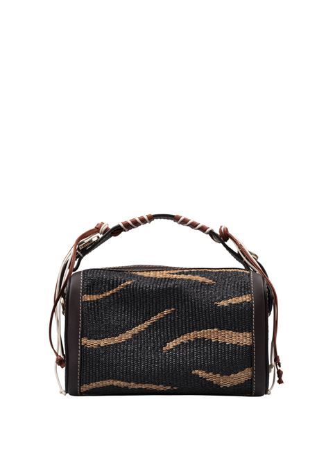 Borsa Cubita In Rafia Nera Con Motivo Zebrato CUBA LAB | Borse | CUBITARAFIA FLAMES