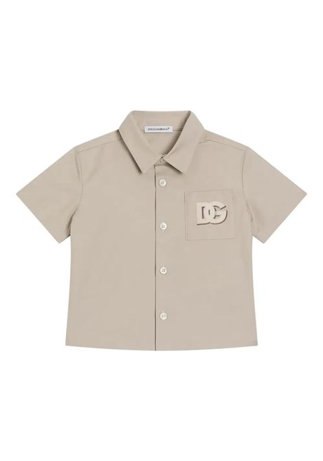 Beige Gabardine Baby Shirt with Embroidered DG Logo DOLCE & GABBANA KIDS | Shirts | L14S36-HUMRBM9478