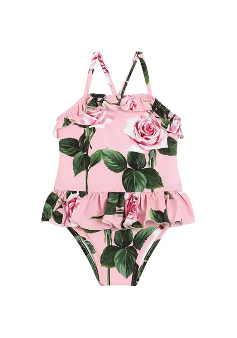 Costume Intero Rosa Con Balza e Stampa Rose DOLCE & GABBANA KIDS | Costumi da bagno | L2J861-0N04QHF5IZ