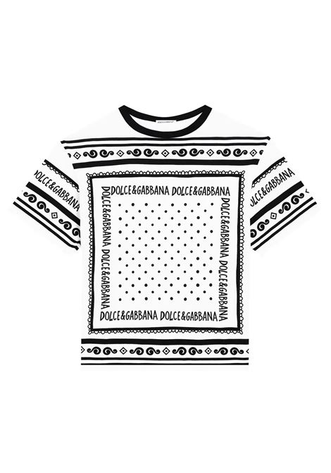 T-Shirt Bianca Con Stampa Bandana a Contrasto DOLCE & GABBANA KIDS | T-Shirts | L4JTHV-II7FZHA9QB