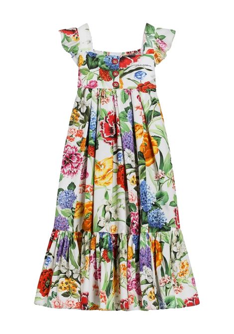 Abito In Popeline Con Ruches e Stampa Fiori Multicolore DOLCE & GABBANA KIDS | vestitini e tutine | L54DG1-HS5S5HA5KU