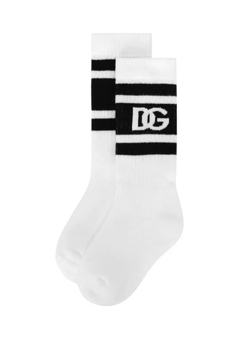 Calzini In Maglia Elastica Bianca Con Logo DG DOLCE & GABBANA KIDS | Intimo | LBKAC5-JBCACS9002