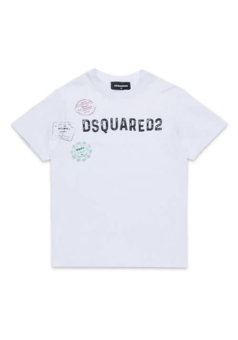 White T-Shirt With Logo Dsquared2 With Passport Graphic DSQUARED2 KIDS | T-Shirts | DQ2753-D0015DQ100