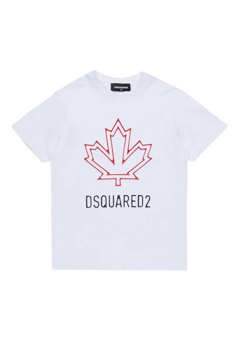 White T-Shirt With Maple Leaf Outline DSQUARED2 KIDS | T-Shirts | DQ2770-D0015DQ100