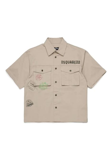 Beige Short-Sleeved Shirt With Print DSQUARED2 KIDS | Shirts | DQ2775-D0ACBDQ717