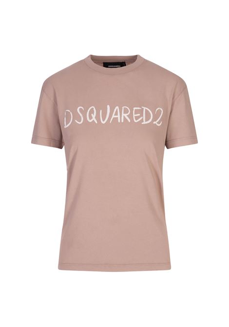 White Fade Just Right Fit Handwritten Logo T-Shirt In Dusty Pink DSQUARED2 | S72GD0574-S21600235