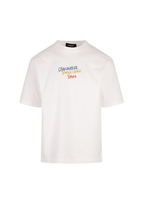 T-Shirt Bianca Ricamata Summer Lovers Loose Fit DSQUARED2 | S78GD0097-S24583100