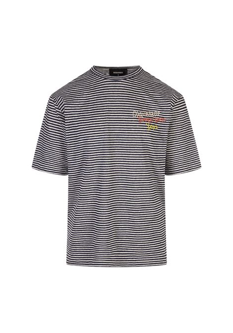 T-Shirt In Lino a Righe Blu Summer Lovers DSQUARED2 | S78GD0104-S23601001F