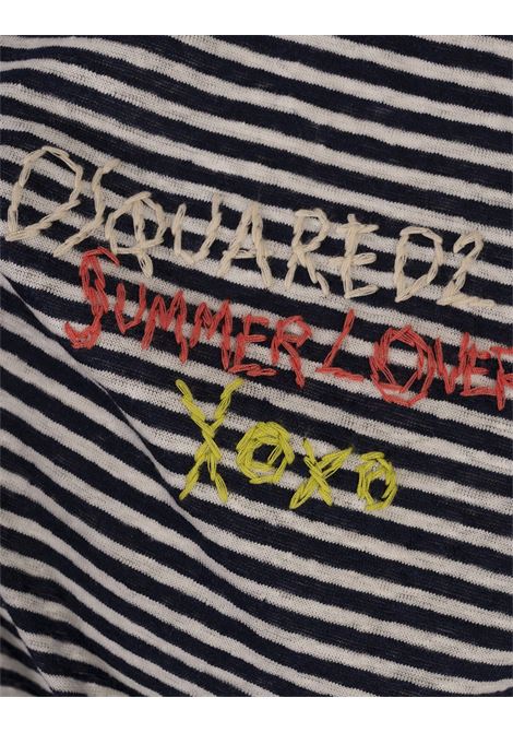 T-Shirt In Lino a Righe Blu Summer Lovers DSQUARED2 | S78GD0104-S23601001F