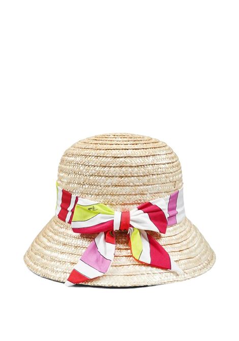 Cappello Bucket In Paglia Con Nastro Stampa Marmo EMILIO PUCCI JUNIOR | Cappelli | PW0B47-Z2963111
